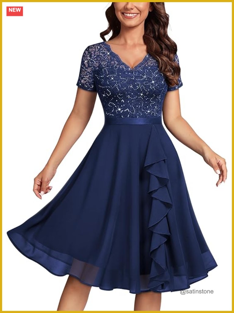 Women's Sequin Lace A-Line Cocktail Party Dress